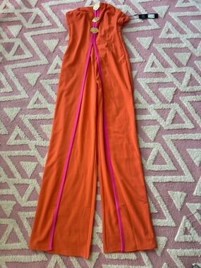 Orange Fashion Nova Halo Jumpsuit with Pink Trim